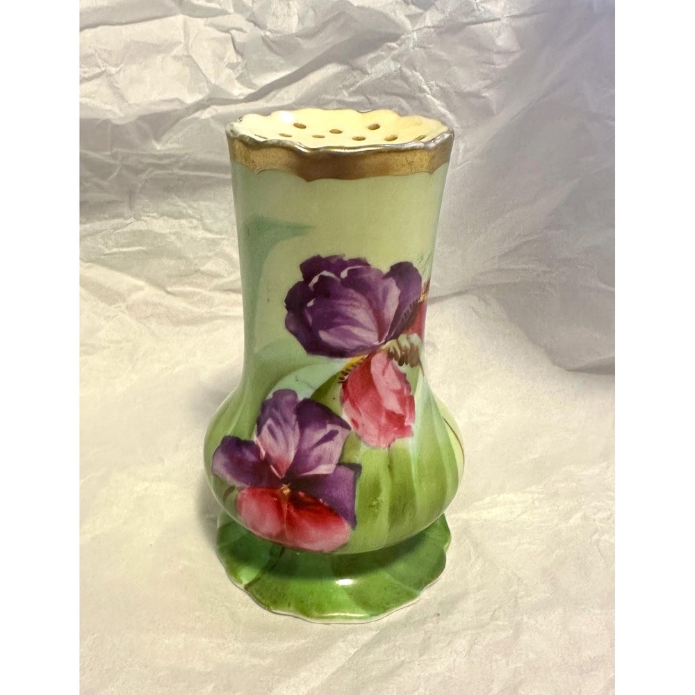 Victorian Hand Painted Vienna China Porcelain Hatpin Holder Iris Flower